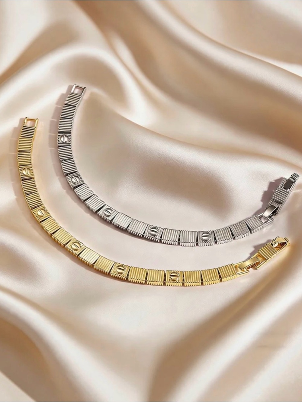 Classic Screw Ribbed Link Bracelet  NWT 18KT Gold Plated Pick 1